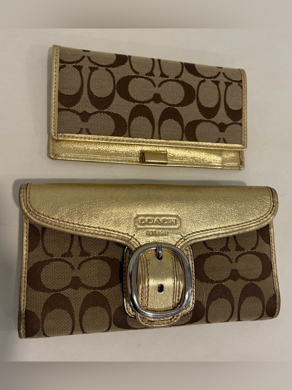 Vintage Coach Bleecker Signature canvas wallet metallic trim with checkbook
